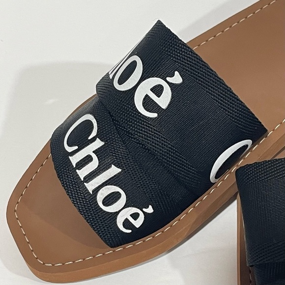 CHLOÉ LOGO SLIDE SANDAL BLACK SIZE - 9 .US/ 39.EU ($475) PRE-OWNED - Picture 13 of 14